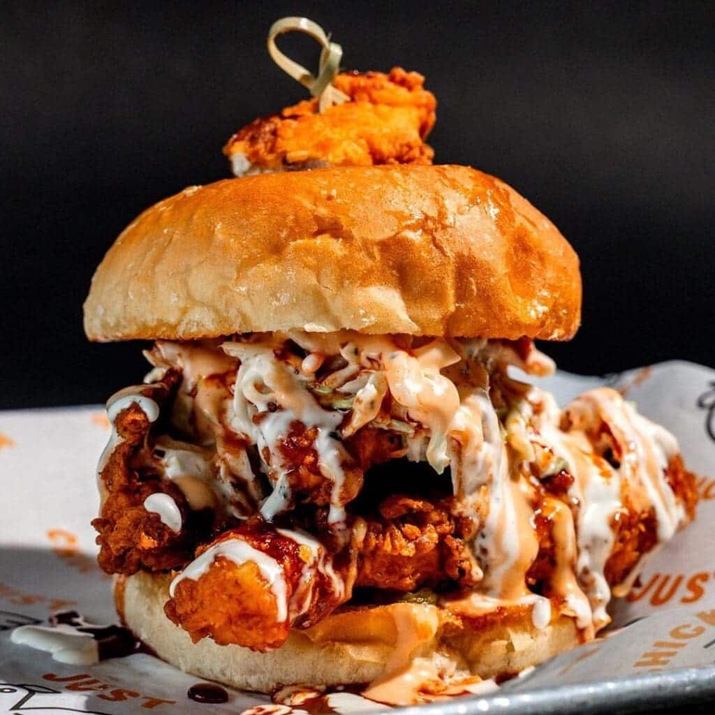 Fried Chicken Sandwich with sauce from Just Chicken