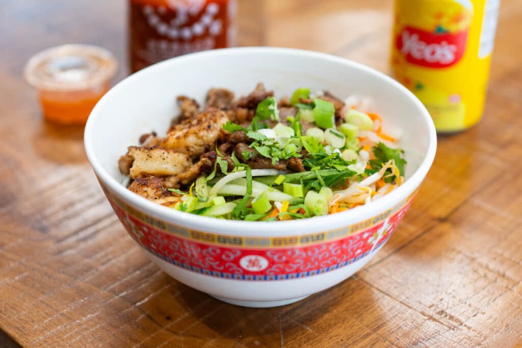 A stir fry bowl from Lan Viet